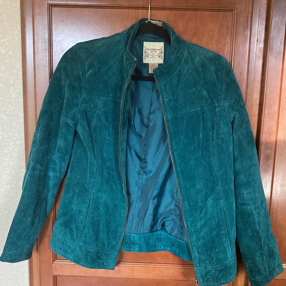 Ruff hewn  teal suede jacket size small ladies suede coat fall coat spring coat